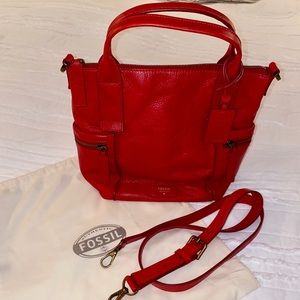 NWOT Gorgeous red leather Fossil bag